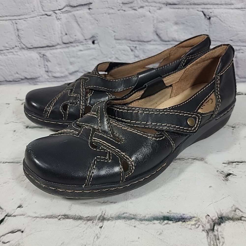 Clarks Evianna Peal Shoes Womens Black Leather Size 8.5 M Comfort Walking